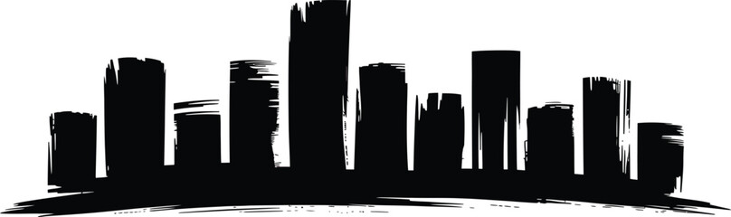 Obraz premium Grunge silhouette illustration of city skyline with rough edges in black color