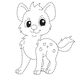 Dotted spotted pup line art with wagging tail ideal for birthday cards, nursery prints, and playful illustrations.
