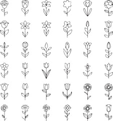 Minimalist Flower Line Art Icon Set Simple Geometric Botanical Illustrations Social Media Highlights, and Modern Branding