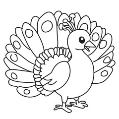 Dotted peacock standing line art ideal for party invites, scrapbooks, and whimsical children’s educational illustrations.