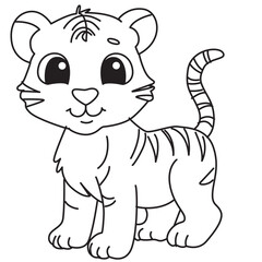 Dotted tiger cub line art with striped pattern perfect for kids coloring books, nursery decor, and playful tracing.
