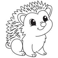 Happy hedgehog sitting line art with smiling face ideal for birthday cards, stickers, and kid crafts.