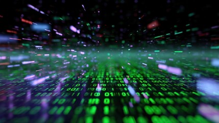 Digital Code Stream: An abstract visualization of a digital data stream, with binary code cascading, and vibrant digital elements symbolizing the flow of information.