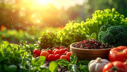 Vibrant Fresh Harvest Sun-Kissed Garden Vegetables and Healthy Organic Produce