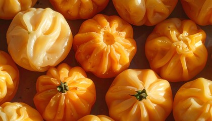 Close-up of vibrant yellow heirloom tomatoes with unique ruffled shapes, showcasing their freshness and natural beauty