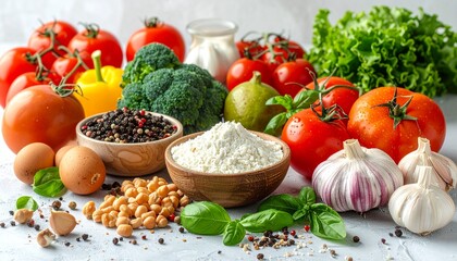Nutritious Array of Garden-Fresh Vegetables and Essential Kitchen Staples for Wholesome Meals