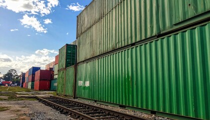 Obraz premium Shipping Containers at Sunset in Industrial Yard 