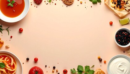 Culinary delights arranged in a circular pattern on a light background