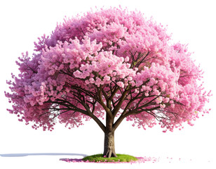 - 3D cherry tree with full pink blossoms, realistic spring foliage, isolated PNG