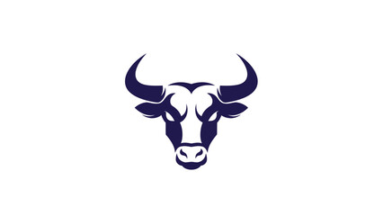 A minimalist dark blue bull head logo with horns on a white background, representing strength and power