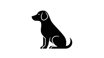Black silhouette of a domestic dog sitting attentively, with ears perked and tail curled, against a plain white background, symbolizing loyalty and companionship