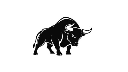 Silhouette of a powerful bull in a dominant stance, symbolizing strength and determination