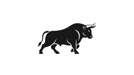 Majestic Black Bull Silhouette Standing Proudly Against a White Background - Symbolizing Strength and Power