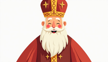 Jolly Cartoon Sinterklaas in Flat Design With Friendly Smile