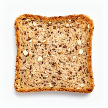 Macro shot of multigrain seeded bread slice on a clean white background