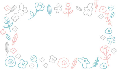 線画の北欧風イラストフレーム。草木と花の植物背景フレーム。手描きの草木。北欧風背景。
Line drawing Scandinavian style illustration frame. Plant background frame with plants and flowers. Hand drawn plants. Scandinavian style background.