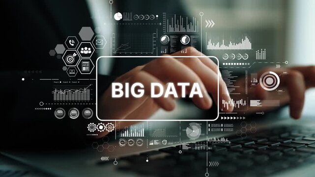Big Data Concept with Charts and Graphs Illustrating Data Analytics and Insights for Business and Technology Applications. Asymptotic smart data analytic.