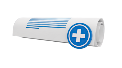 Medical Document with Plus Sign Icon on White Background