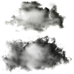 Heavy smoke cloud isolated on transparent background. Volumetric dark fog effect, realistic smoke texture PNG