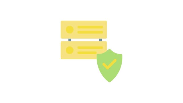 A yellow shield with a green checkmark beside a green box, symbolizing security and approval.