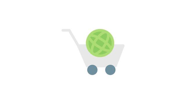 A shopping cart containing a globe, symbolizing global commerce and international shopping.