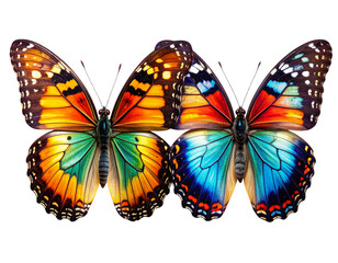 Fototapeta premium - Pair of colorful butterflies side-by-side, detailed wings, isolated on white 