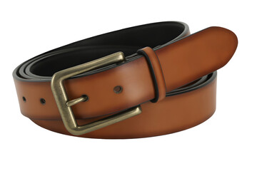 Brown leather belt closeup on transparent background 
