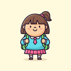 Obraz premium Cute cartoon girl with backpack ready for school.