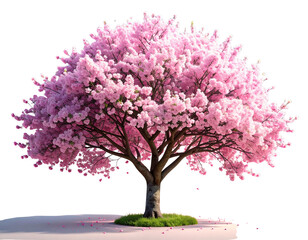 Obraz premium - 3D cherry tree with full pink blossoms, realistic spring foliage, isolated PNG 