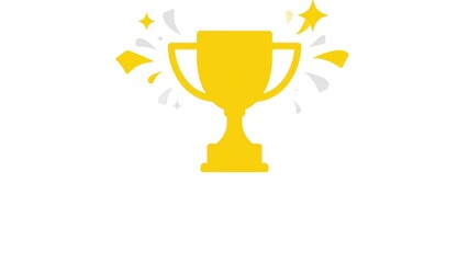 Golden trophy cup icon with yellow and gray confetti and stars on a white background, conveying a celebratory mood.