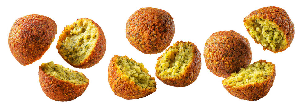 Set of Taameya Egyptian falafel balls made from chickpeas or fava beans, isolated on white background, concept of Arabic food