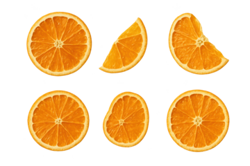 Six orange slices arranged in two rows on transparent background