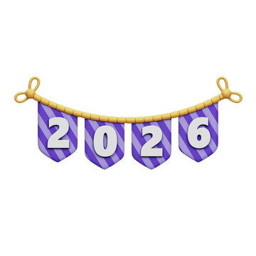 2026 Celebration 3D Rendering Illustration With Transparent Background