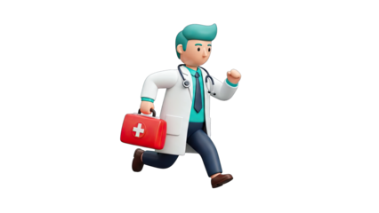 3D Doctor Running with First Aid Kit