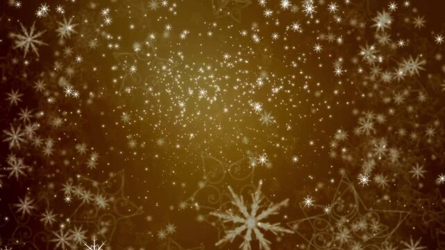 Snowflakes falling Winter background with lots of golden snowflakes and glowing lights. The luminous elements add a sense of celebration and coziness, reminding of New Year and decorations. 2026
