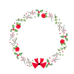 PNG image of Watercolor christmas wreath border design featuring holly berries ornaments and a festive red bow for holiday greetings on transparent background with copy space