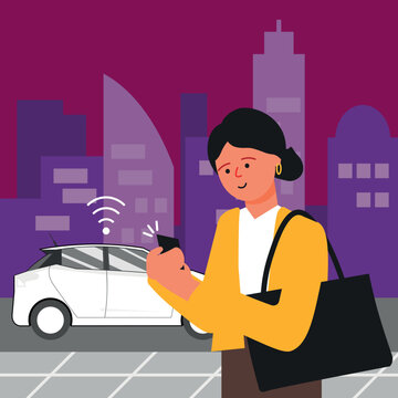 Vector illustration of a person ordering a taxi online