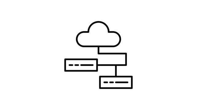 A cloud with two differently colored pipes connected, illustrating a conceptual design or system.