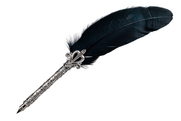 銀色のペン先の羽根ペン