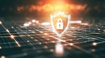 Computer screen displays digital security shield icon shield icon represents data protection on screen interface