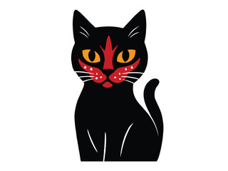 Stylish black cat vector illustration with red eyes and clean lines. Perfect for Halloween, stickers, logos, kids designs, and print projects.