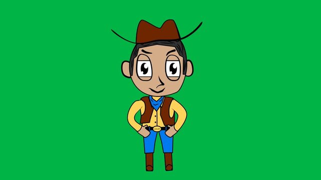 Cheerful boy with spiky hair and backpack waving happily on green screen chromakey background. Great for 2d animated cartoon animation school, greeting, or friendly kid characters.