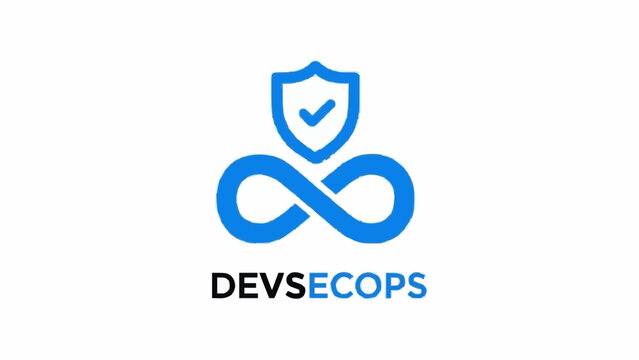Devsecops icon, an infinity symbol with an arrow and a shield with checkmark, representing integration of security throughout entire devops pipeline, isolated on a white background