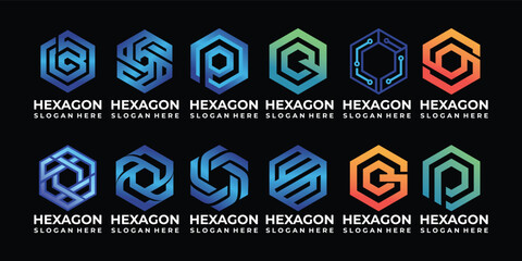 Fototapeta premium Collection of abstract hexagon logo design graphic icons vector for business and hexagon symbol graphic