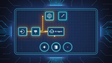 AI agent automation workflow interface with connected nodes on futuristic digital dashboard technology - Powered by Adobe