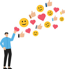 Online promotion or email newsletter public relations or marketing communications advertising campaign or social media marketing, people talking through megaphone on social media.
