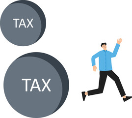 Heavy tax burden to pay off and heavy problems or debts, bankruptcy or financial problems, government obligations and entrepreneurs shouldering a heavy burden with the word TAX.
