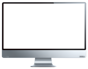 a computer monitor with a white screen, transparent background.