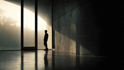 Obraz premium Silhouette of Man by Window