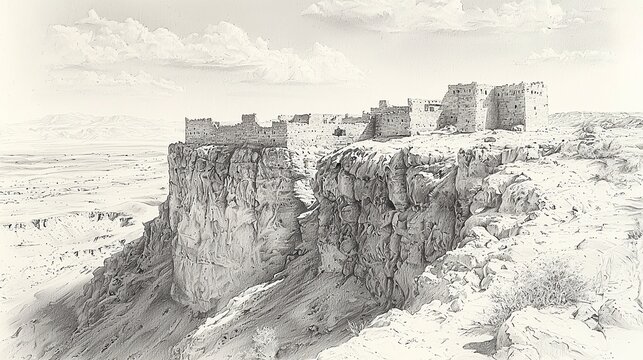 Ancient stone fortress perched on a sheer cliff edge Image